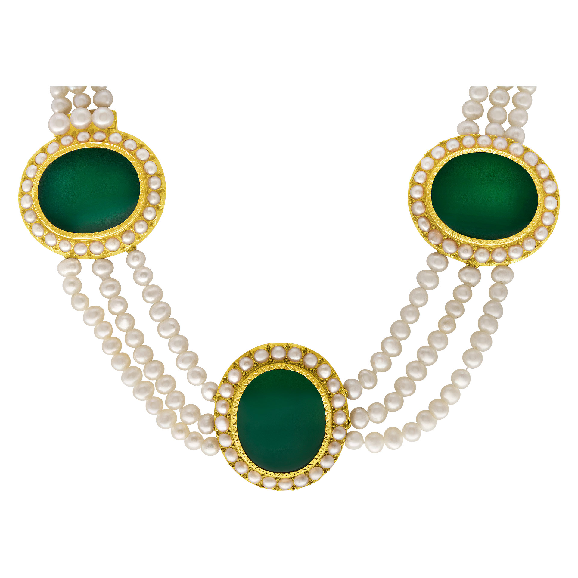 Amazing vintage jade and pearl necklace in 18k