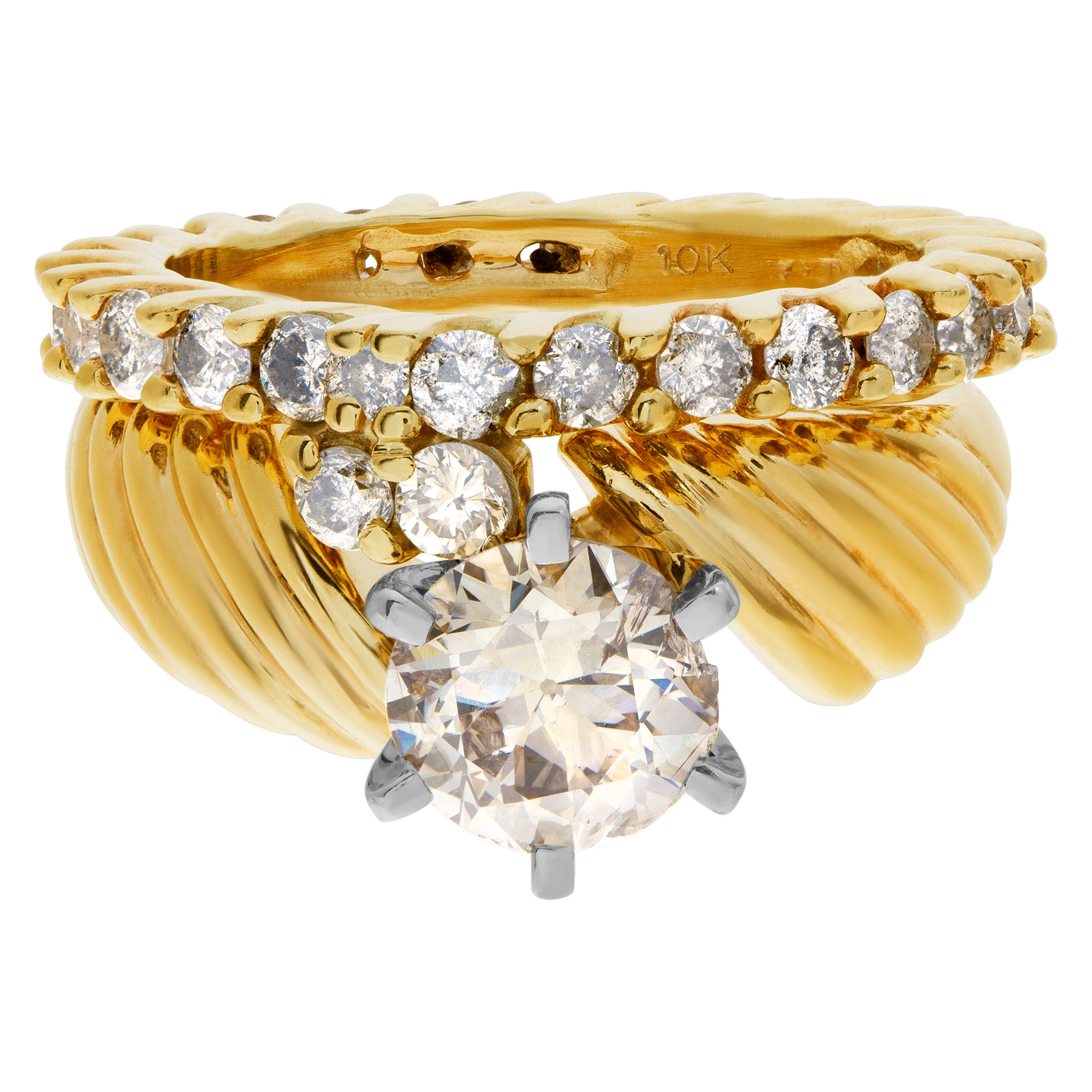 Beautiful Diamond Eternity Band and Ring engagement ring set in 14k and 10k yellow gold. 1.75 carats
