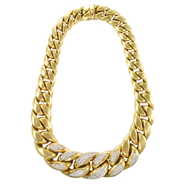 Bold 18k yellow gold necklace with over 5 cts of pave diamonds
