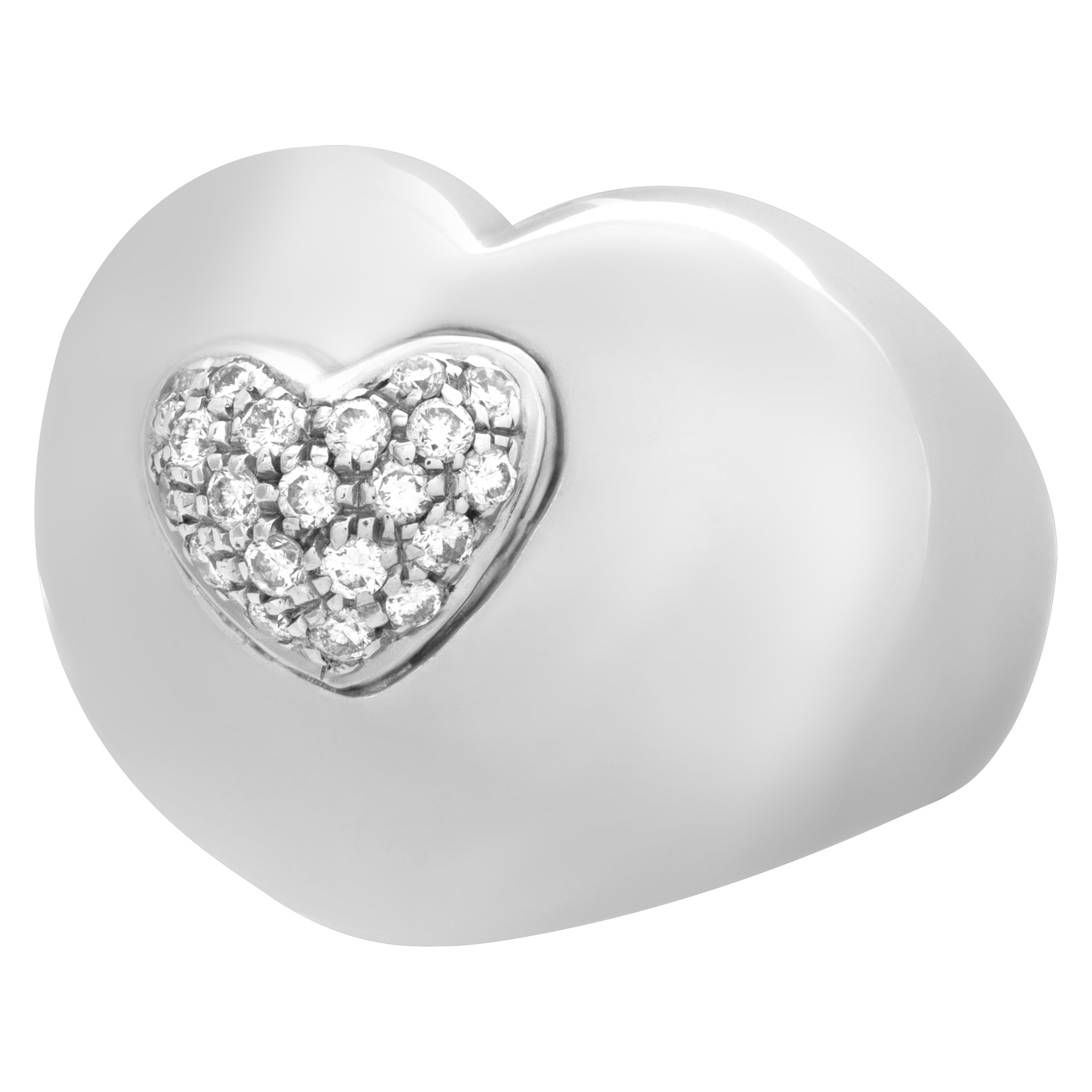 Pave diamond heart shaped ring in 18k white gold. Size 7
