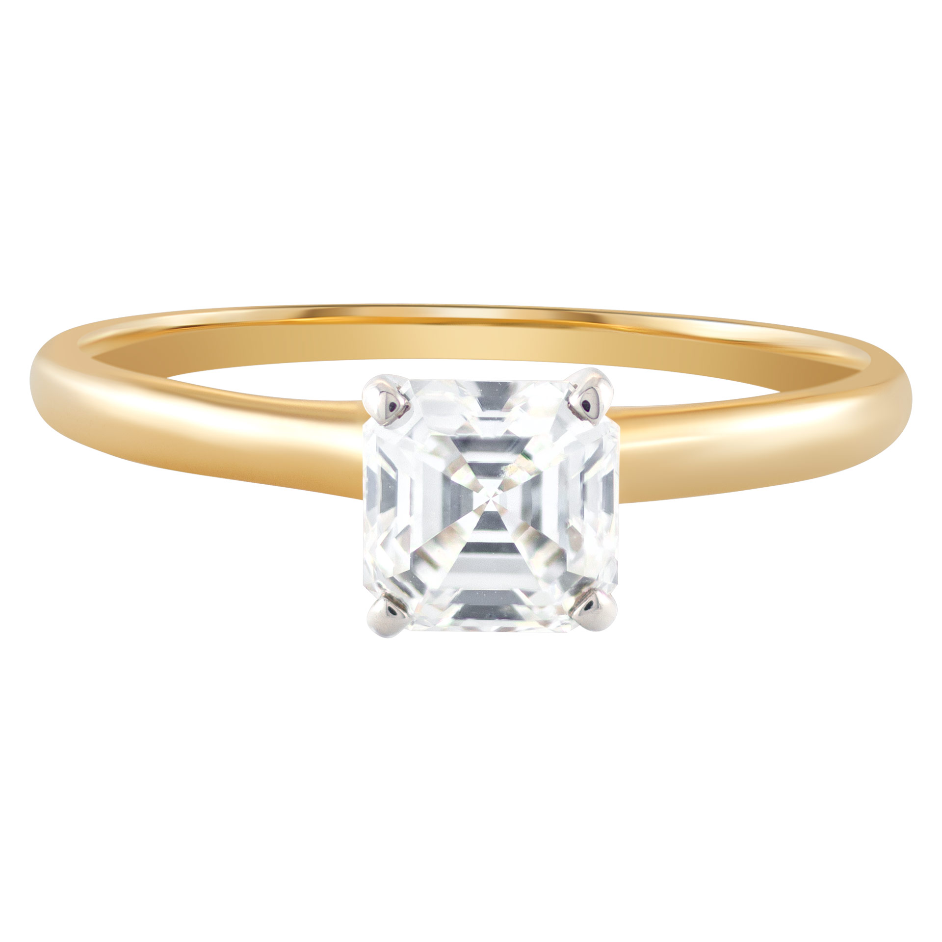 GIA Certified Emerald cut diamond 1.08 cts (J Color, VS1 Clarity) solitaire ring set in 14k yellow gold. Size 9.5