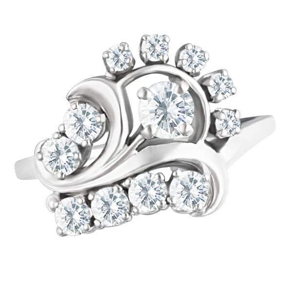Beautiful swirl diamond cocktail ring in 18k white gold. 1.00cts in diamonds. Size 8