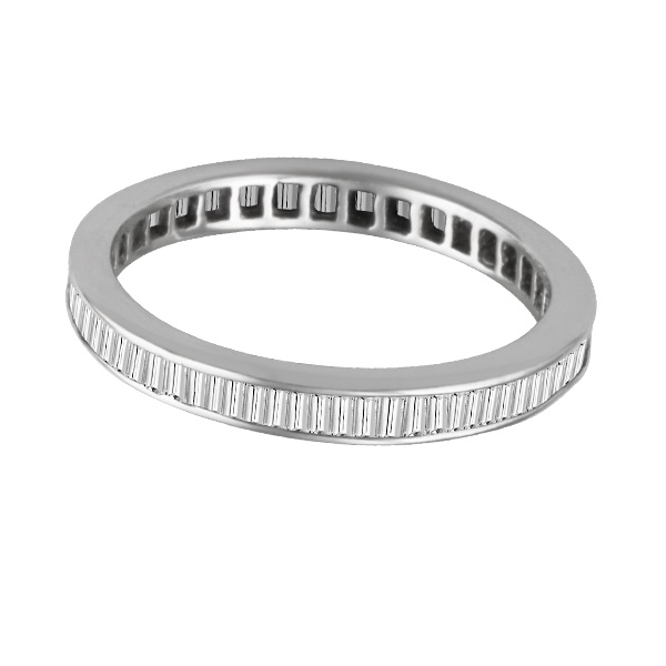 Diamond Eternity band in 14k white gold with over 1.0 carats in baguettes. Size 9