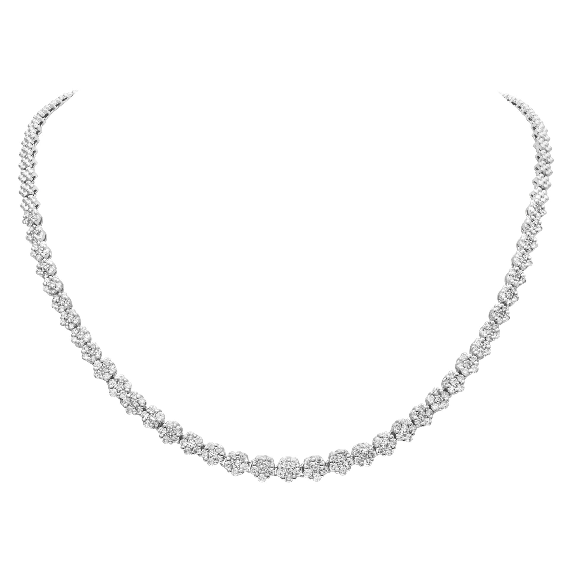 Flower design diamond necklace in 14k white gold. 4.00cts in round brilliant dia's