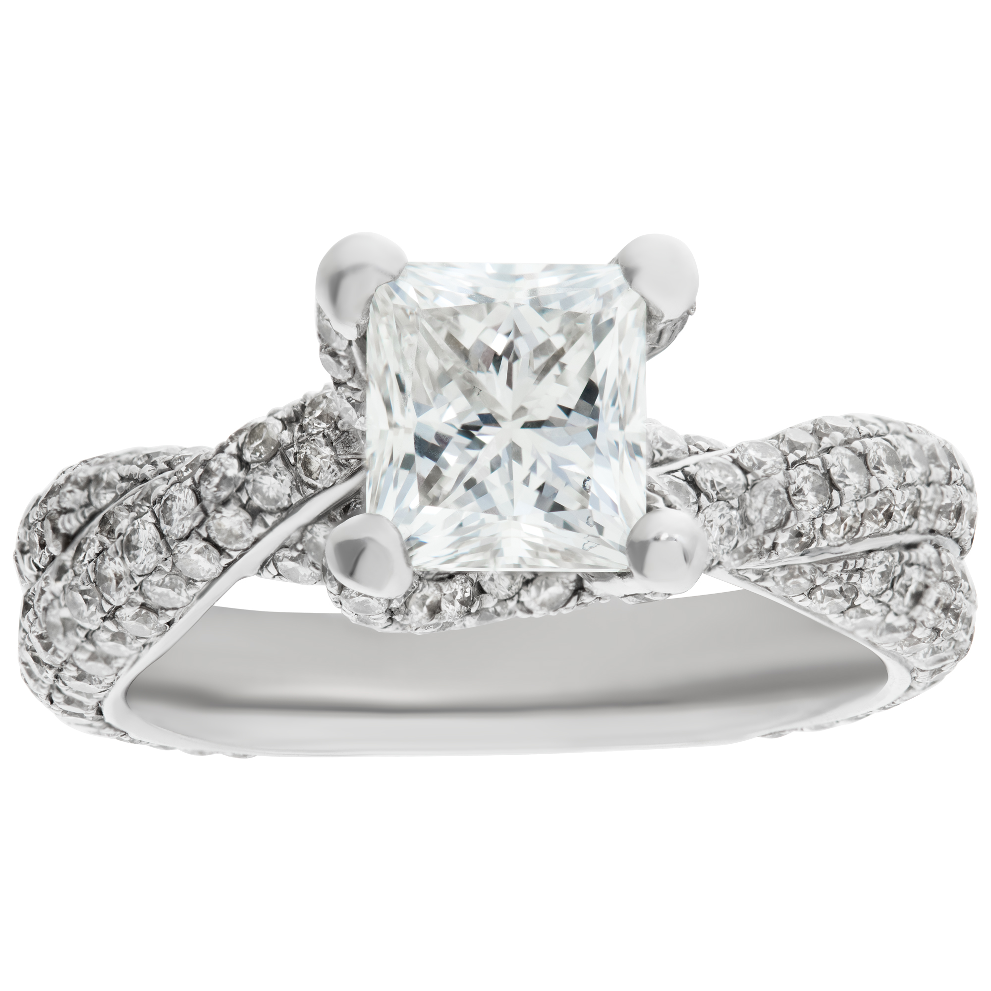 GIA certified rectangular diamond ring 1.53 cts (I Color, VS2 Clarity) set in micro pave diamond 18k white gold.