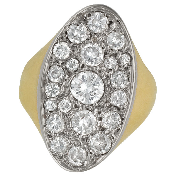 Diamond ring in 14k yellow gold with white gold top. 1.5 cts in round diamonds. Size 7