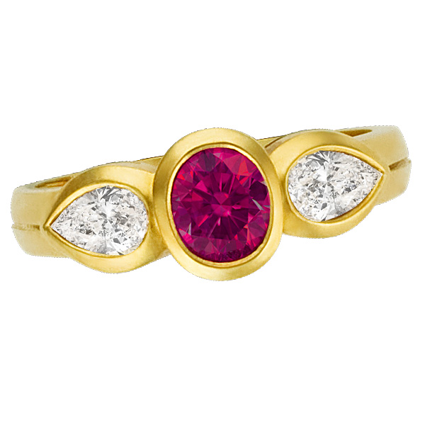 Dazzling 18k yellow gold ring with center ruby app 0.75cts & app. 0.60 cts in diamonds