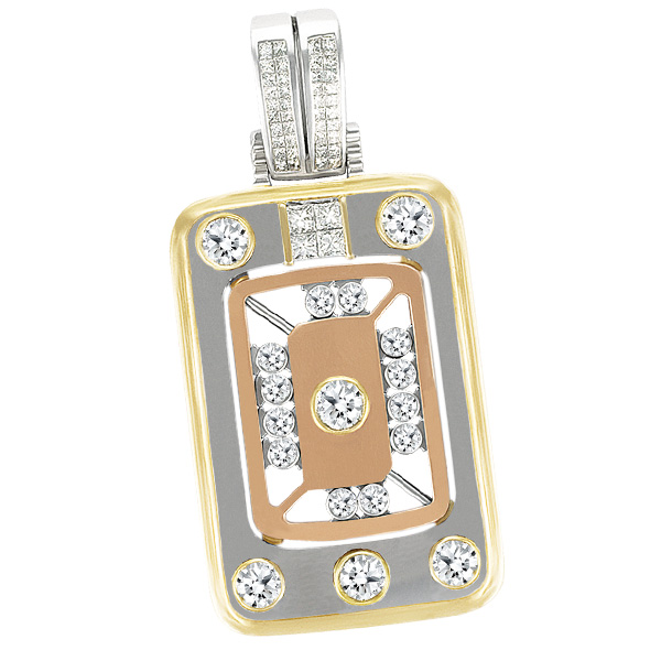 Pendant in 14k white, yellow & pink gold with over 6.00 carats in diamonds