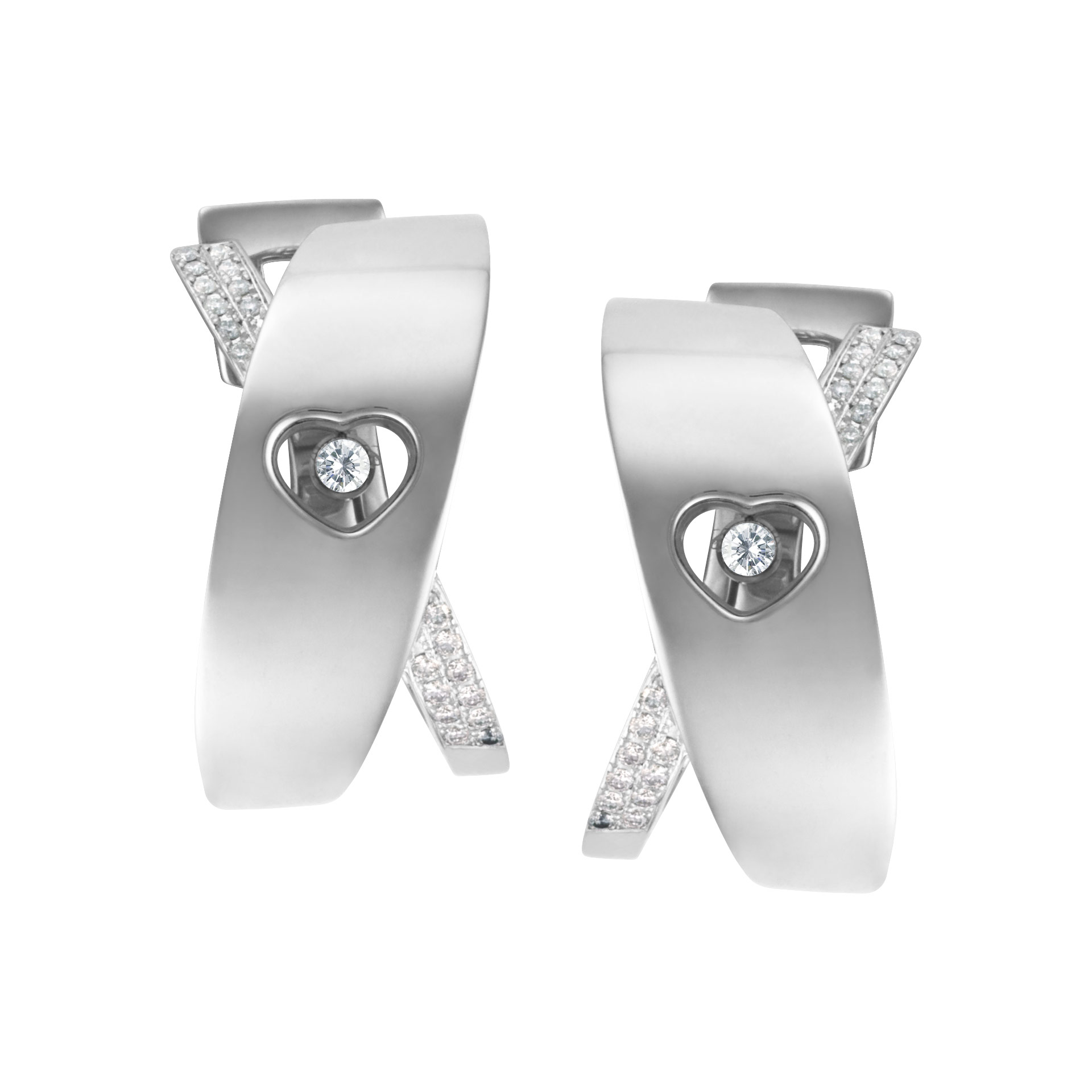 Chopard Happy diamond heart hoop earrings with floating diamond in 18k white gold