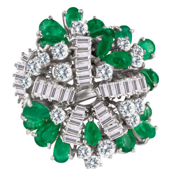 Diamond & emerald ring in 18k white gold.  2.00cts in diamonds (G-H color, VS clarity)
