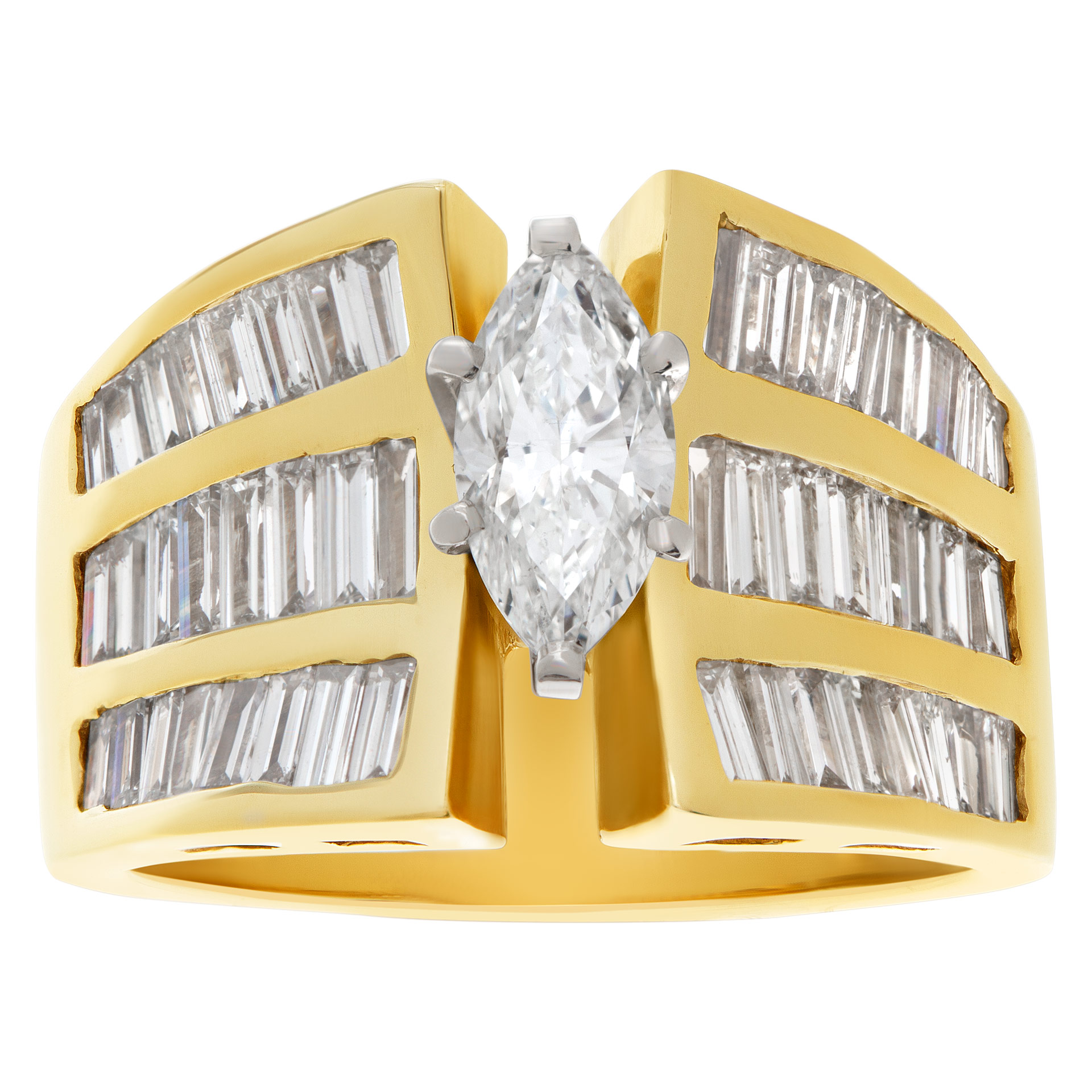 GIA certified marquise cut diamond 0.93 cts (G Color, SI1 Clarity) set in 18k yellow gold. Size 8.5