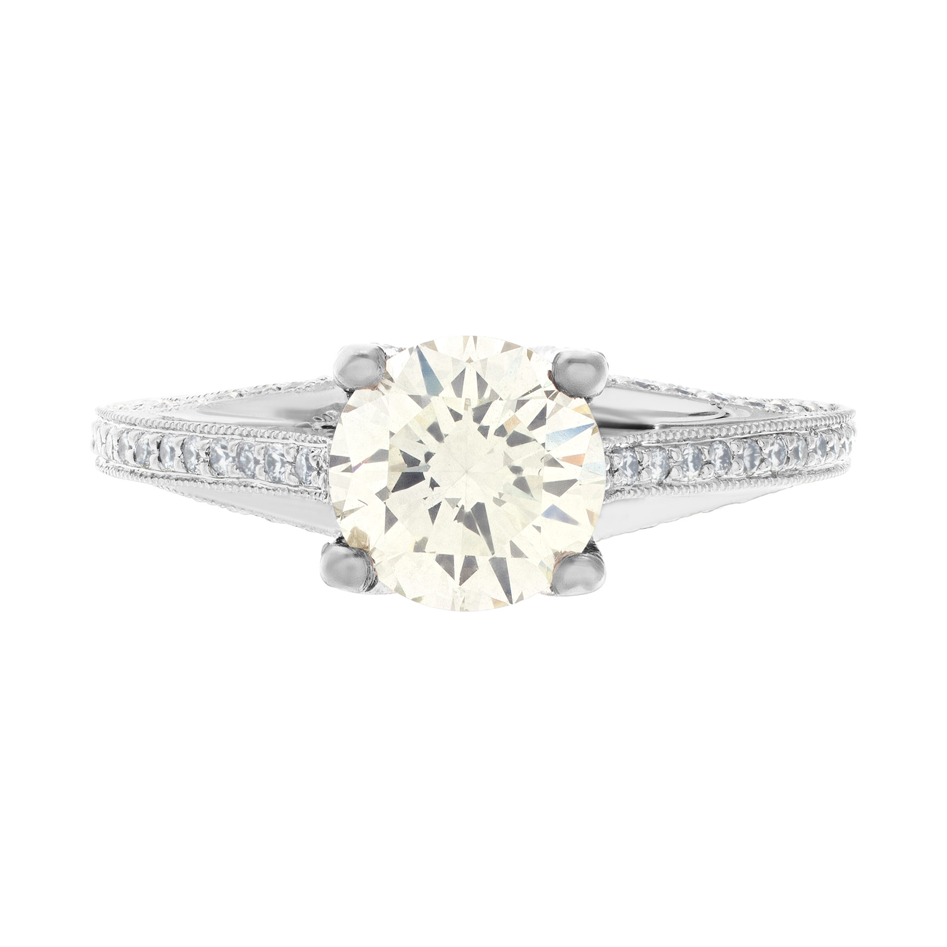 Gia Certified Diamond Ring 1.28 Cts (M Color, Si2 Clarity) In 18k White Gold Ritani Setting.