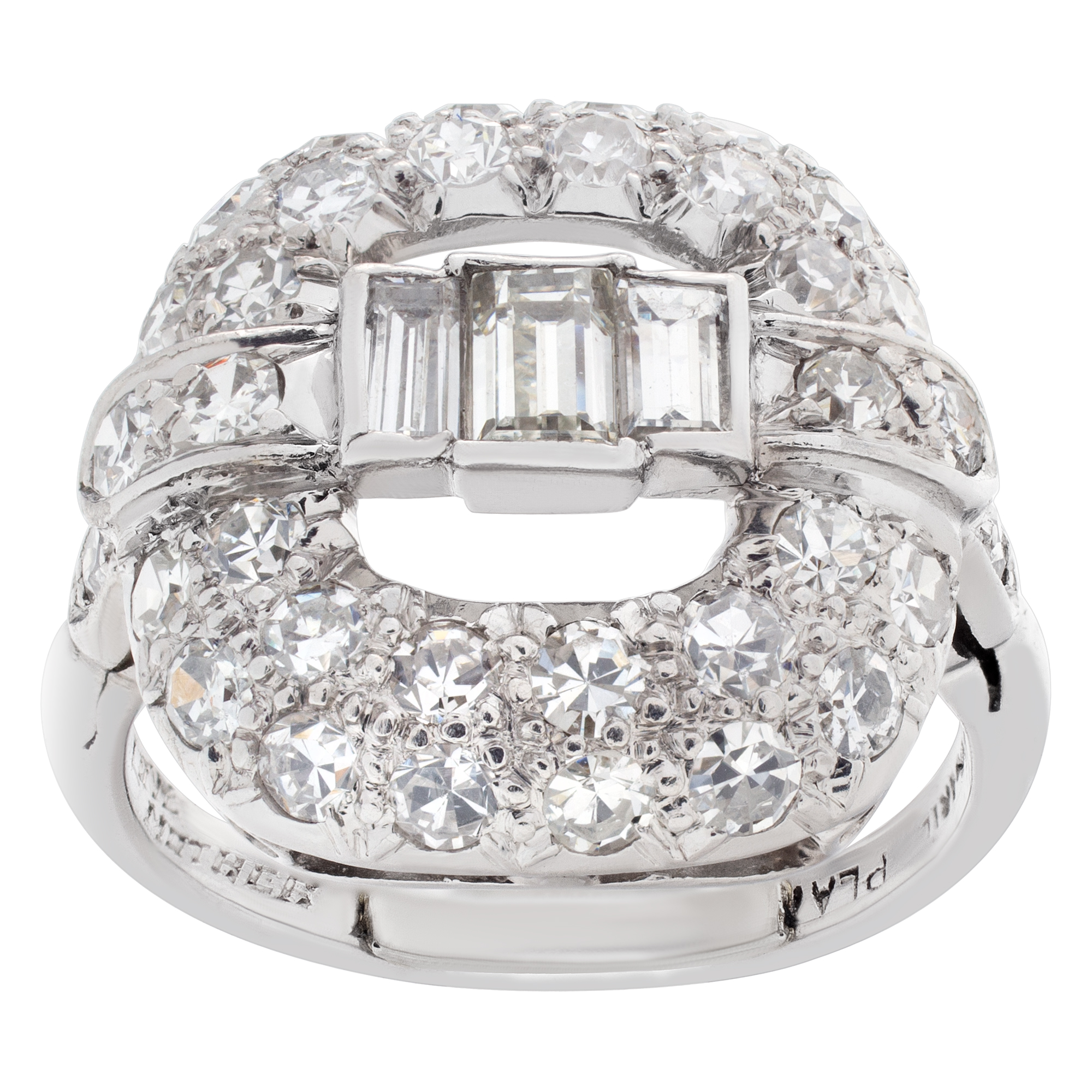 Vintage Platinum diamond ring with approximately 0.88 carats in diamonds.