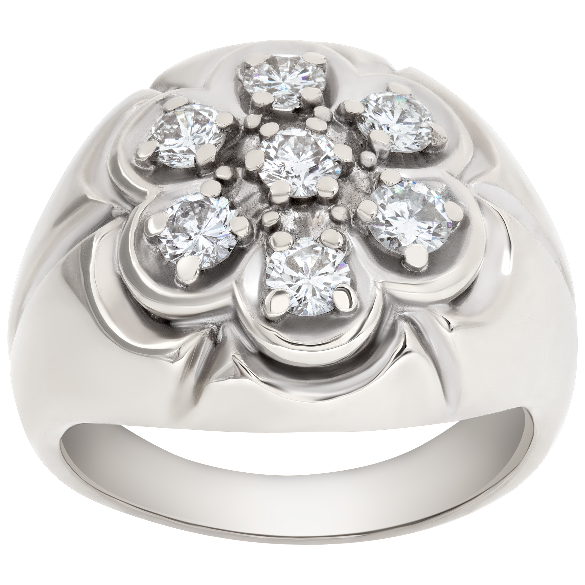 Cluster diamond ring in 14k white gold with approximately 1.00 carat round brilliant cut diamonds