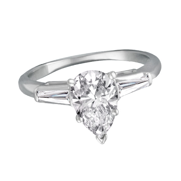 GIA certified pear shaped diamond 1.18 cts (E Color, SI1 Clarity) ring set in platinum. Size 7.
