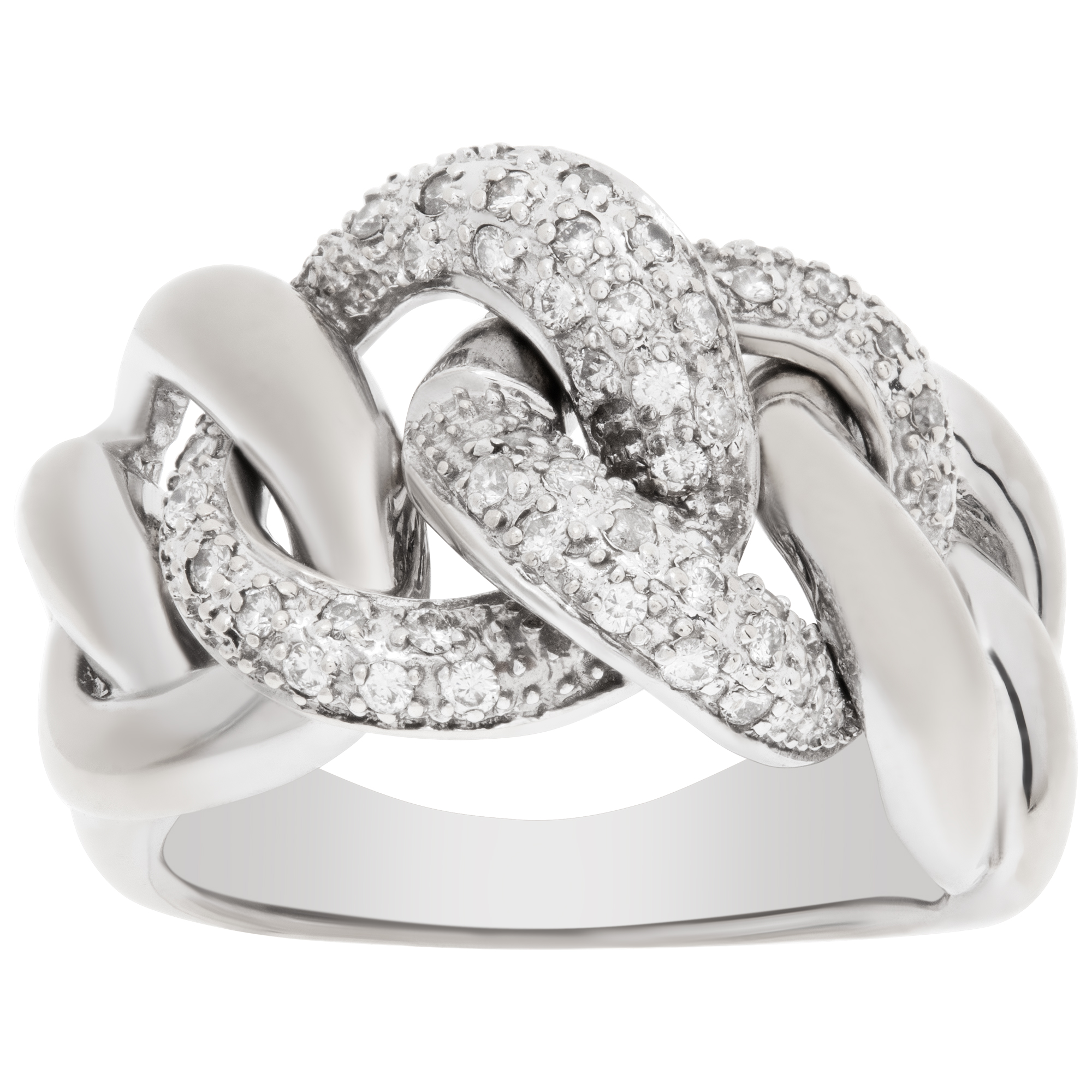 Pave Diamond link ring in 14k white gold. 0.50 carats in diamonds. Size 8
