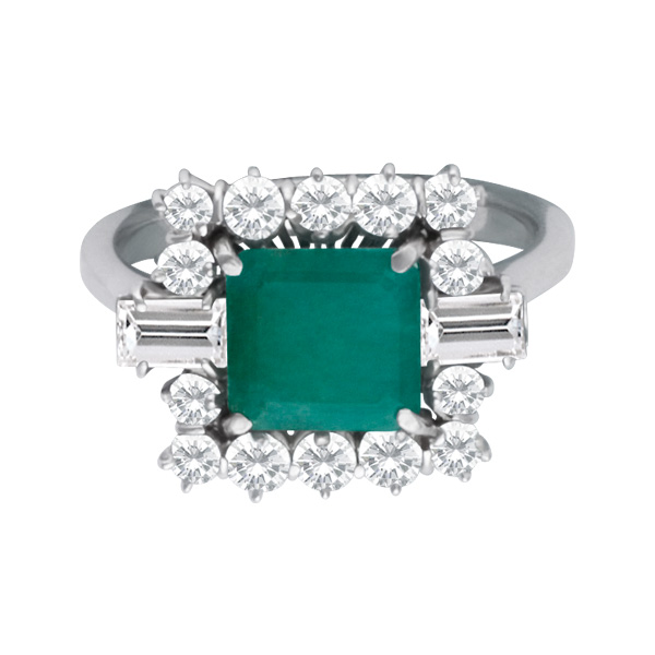 Emerald and Diamond ring in 18k with center emerald 2 cts and appx 1 cts in diamonds