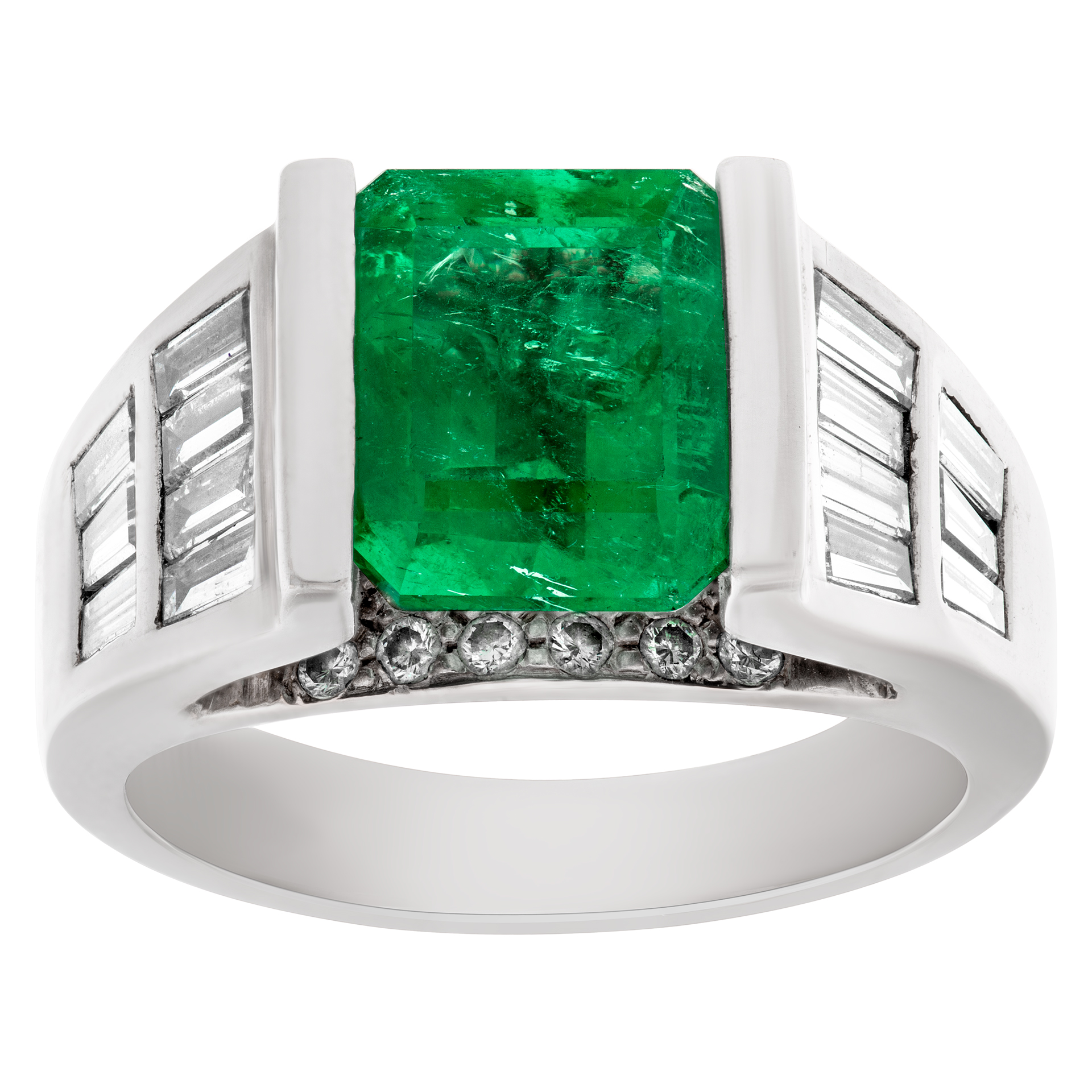 Emerald ring in 14k white gold. 3.16 Carat emerald, 1.05 Cts in diamonds.