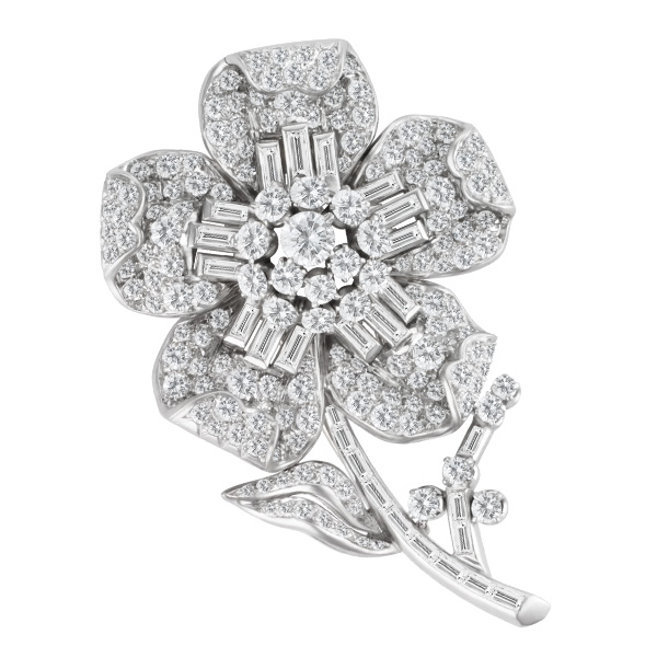 Diamond Flower brooch in platinum w/ over 10 carats in diamonds.