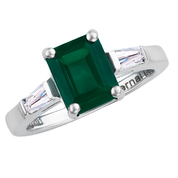 Platinum Diamond And Emerald With A Center Emerald App 2 Cts With App .35cts In Baguettes