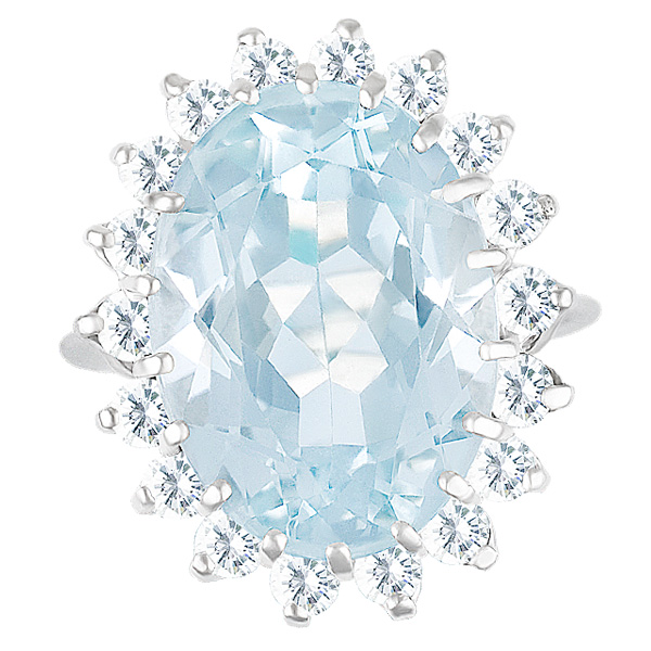 Diamond & light blue aqua in 14k white gold with app. 1.00 ct in diamonds