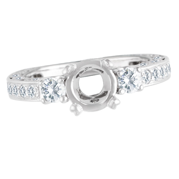 18k white gold setting ring w/pave diamonds on sides of ring & diamonds 3/4 of the way around