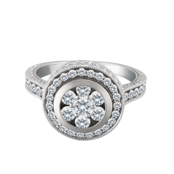 Modern 18k white gold diamond ring 1.50 carats (I-J color, VS1-VS2 clarity)