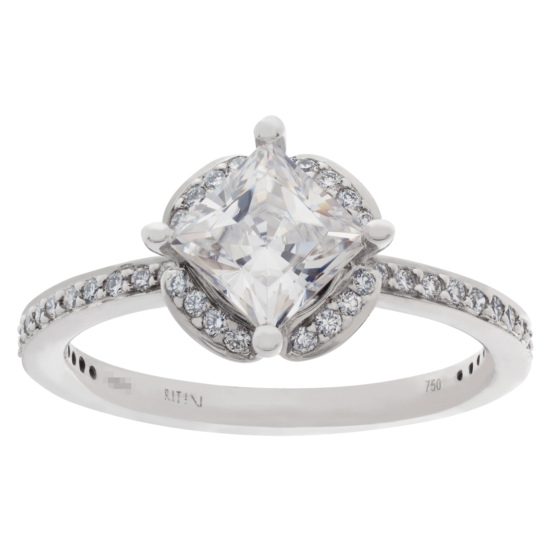 Designer "Ritani" diamonds (0.35 carat) setting in 18k white gold, specially made for a 1.00 carat princess cut diamond