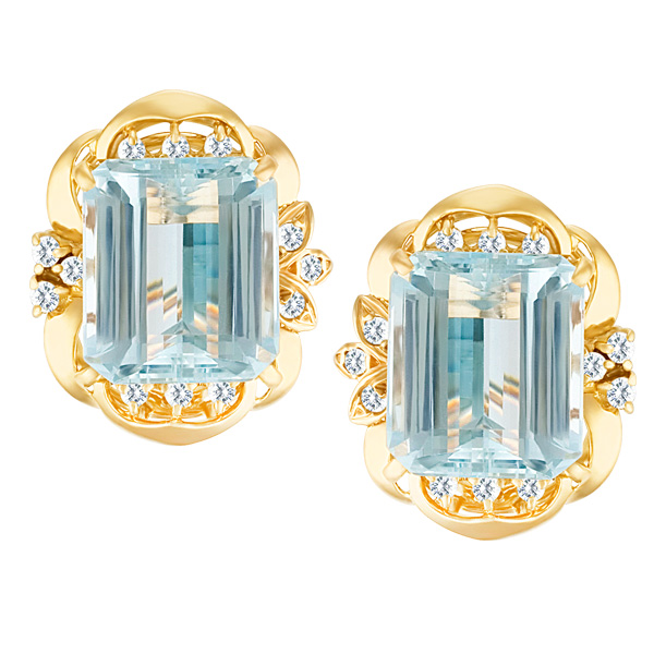 AGL certified light blue aquamarine (8.55 ct & 9.02 ct each) earrings set in 14k diamond frame