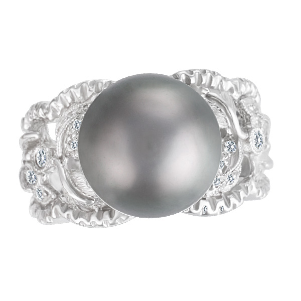 Precious Tahitian pearl ring in 18k white gold