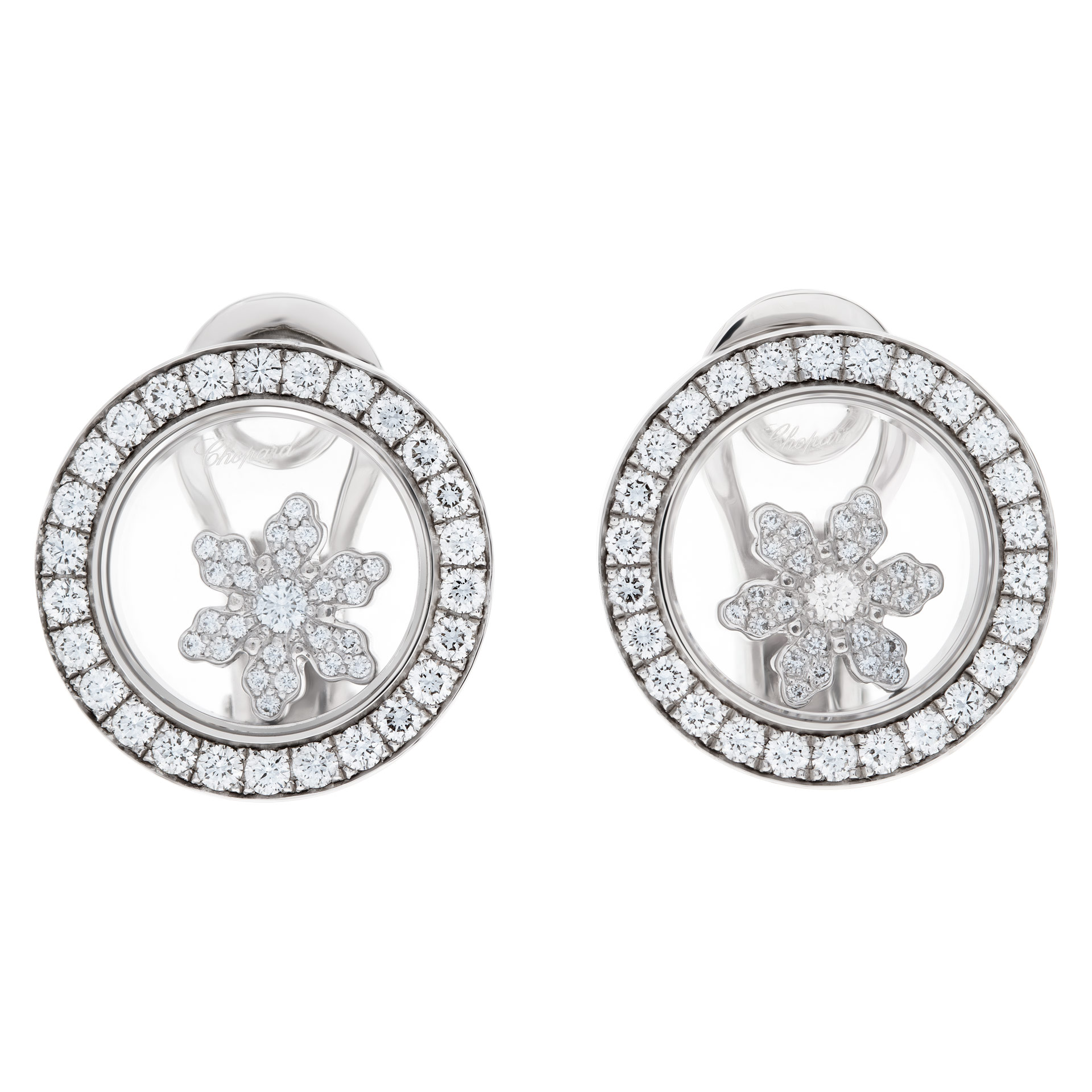Chopard Happy Sport Snowflake earrings in 18k white gold. 1.06 carats