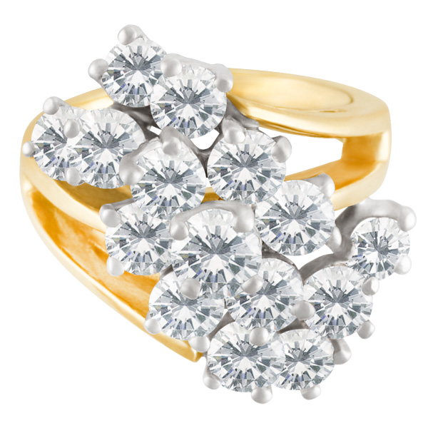Beautiful diamond cluster ring in 14k yellow gold. 3.61 carats in diamonds. size 6.5