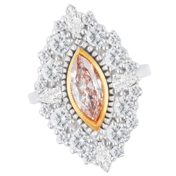 GIA Certified marquise brilliant diamond ring 0.88 carat Fancy light brown-pink, VS1 clarity