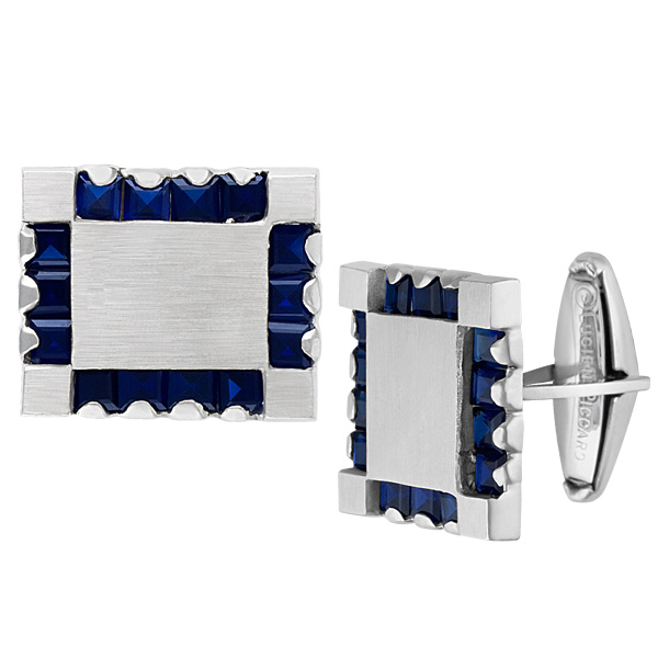 Sapphire Cufflinks Signed By Lucien Picard In 14k White Gold