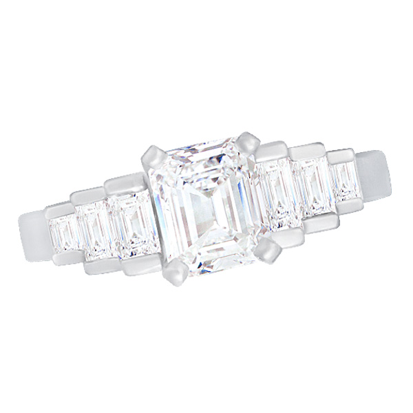 Platinum emerald cut diamond engagement ring. 0.80cts center diamond (F,SI1)