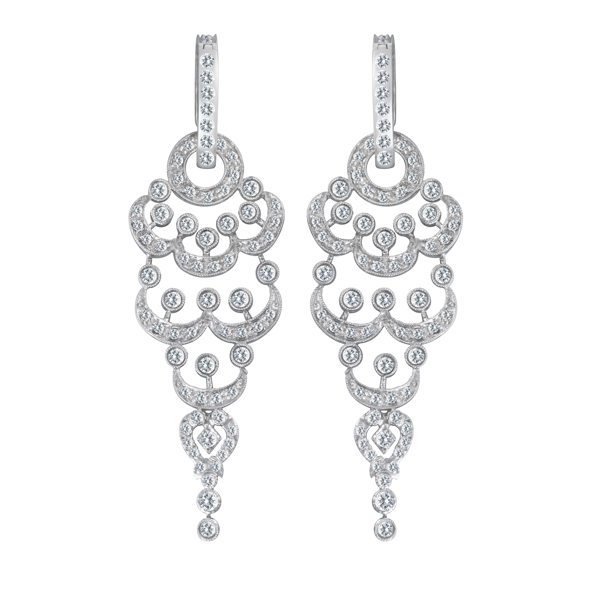 Chandelier drop earrings in 14k white gold