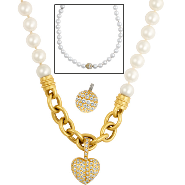 23" pearl necklace w/18k interchangeable pendants