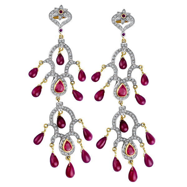 Silver & Gold diamond rose cut & ruby earrings