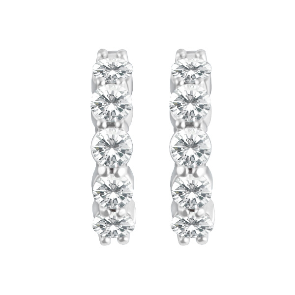 Lovely small diamond hoops with 5 diamonds each set in 18k Wg, 1.89 carats.