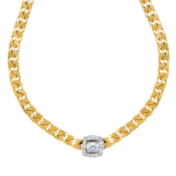 unique style necklace in 18k yellow gold with a mine cut diamond pendant removeable