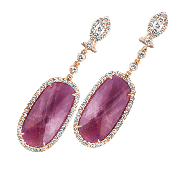 18k rose gold,diamond, and sapphire earrings