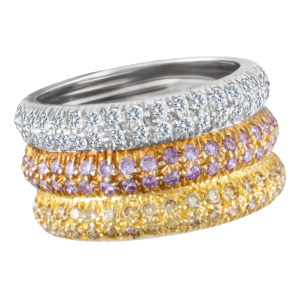 Tri-color 18k gold band and diamonds ring