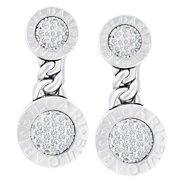 Bvlgari 18k white gold pave diamond earrings