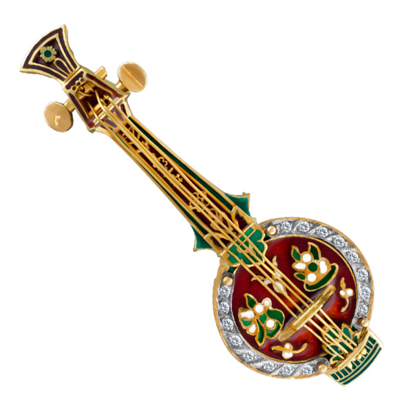 Mandolin pin/broach with enamal design