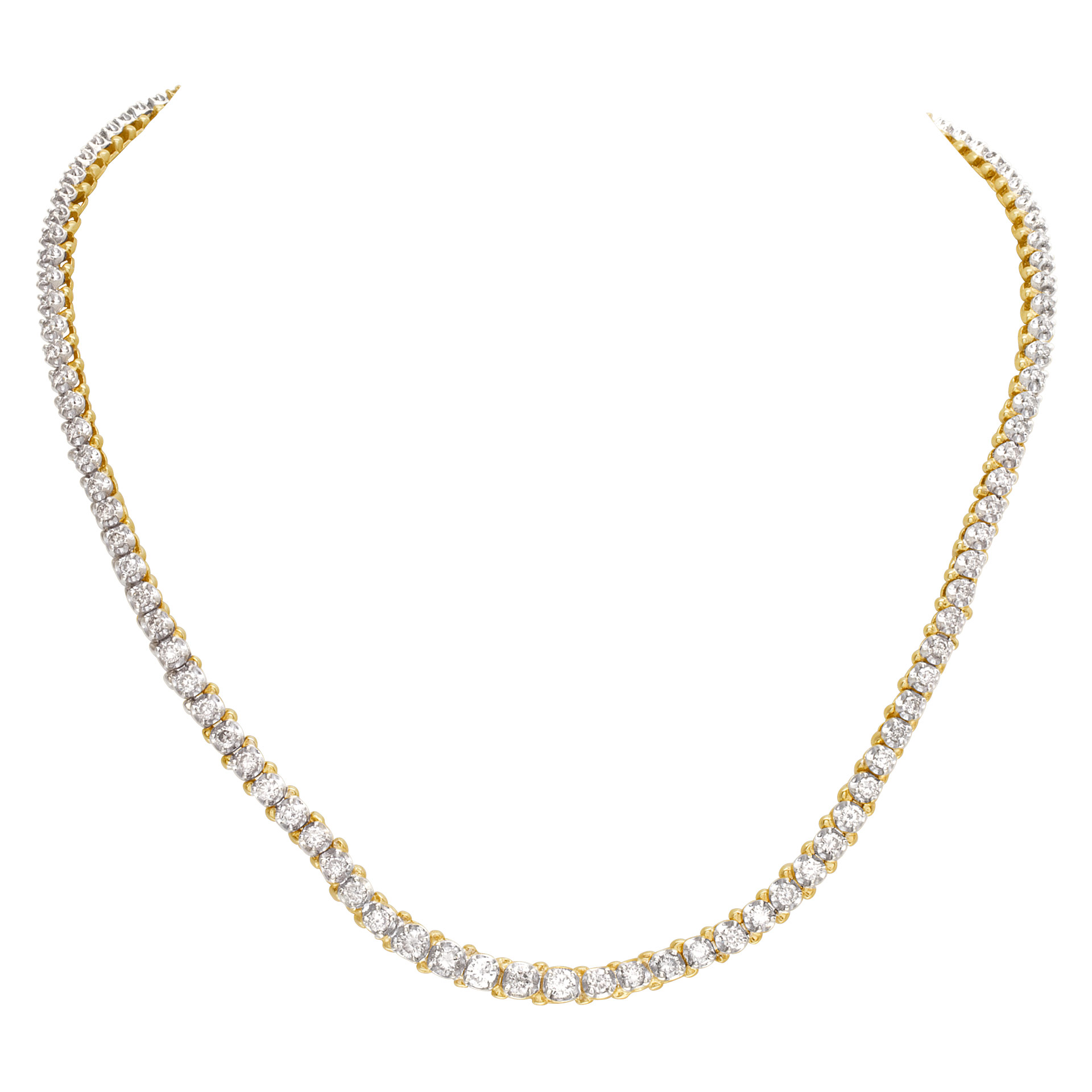 14k Yellow Gold Diamonds "Tennis" Necklace 16". 3.00 Carats in round diamonds