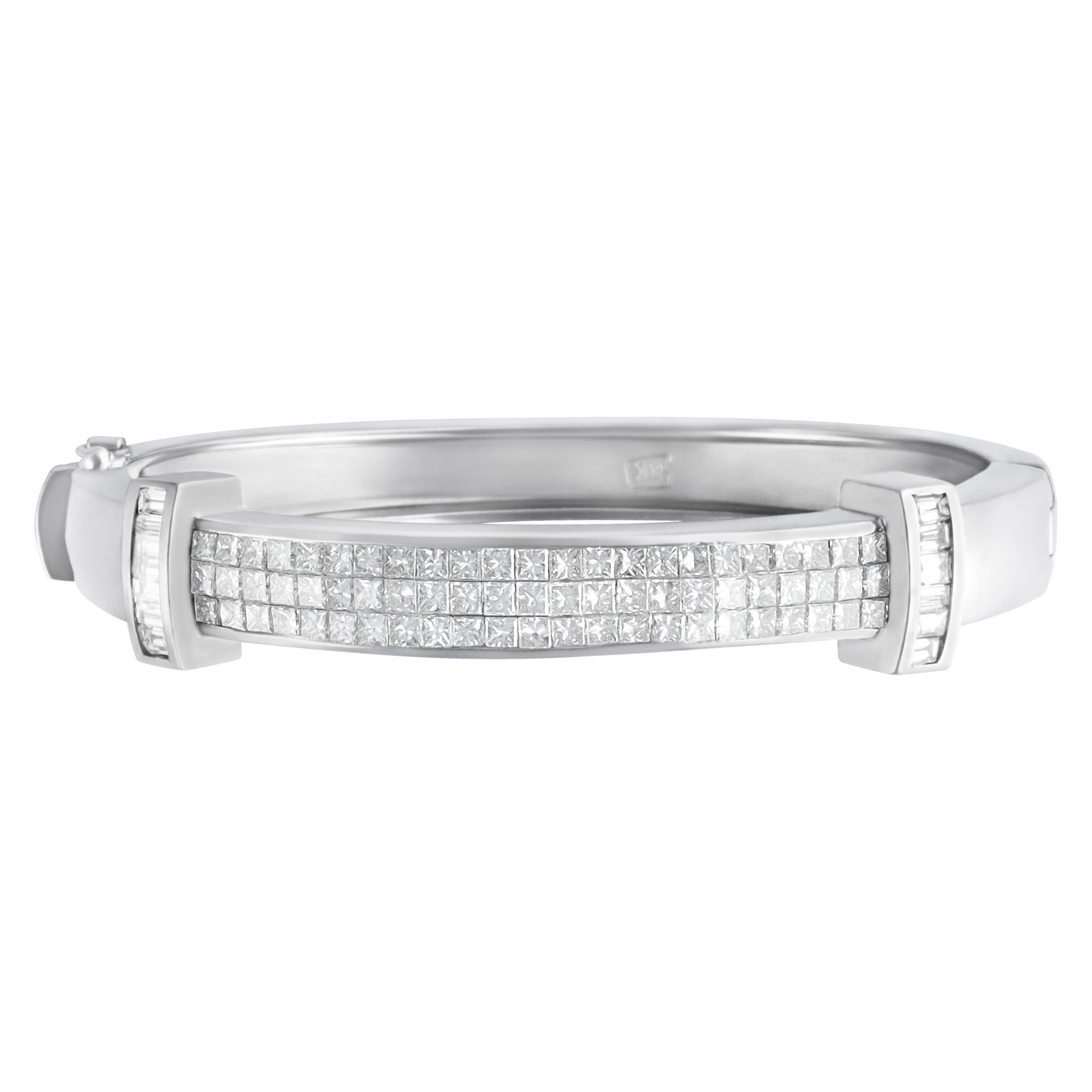 3 Row channel set diamond bangle in 18k white gold with over 4.50 carats
