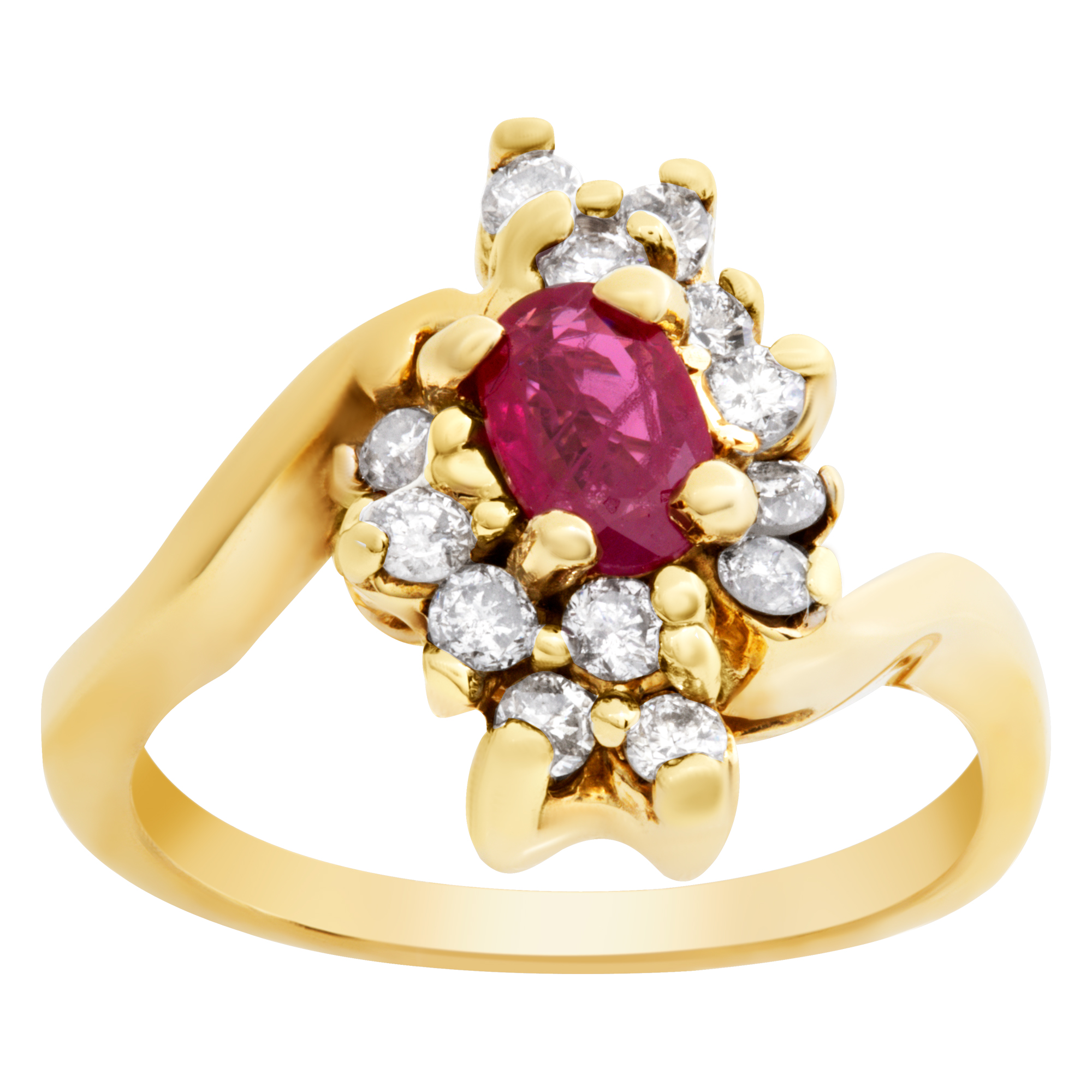 Oval ruby and diamond ring 18k yellow gold. Size 6