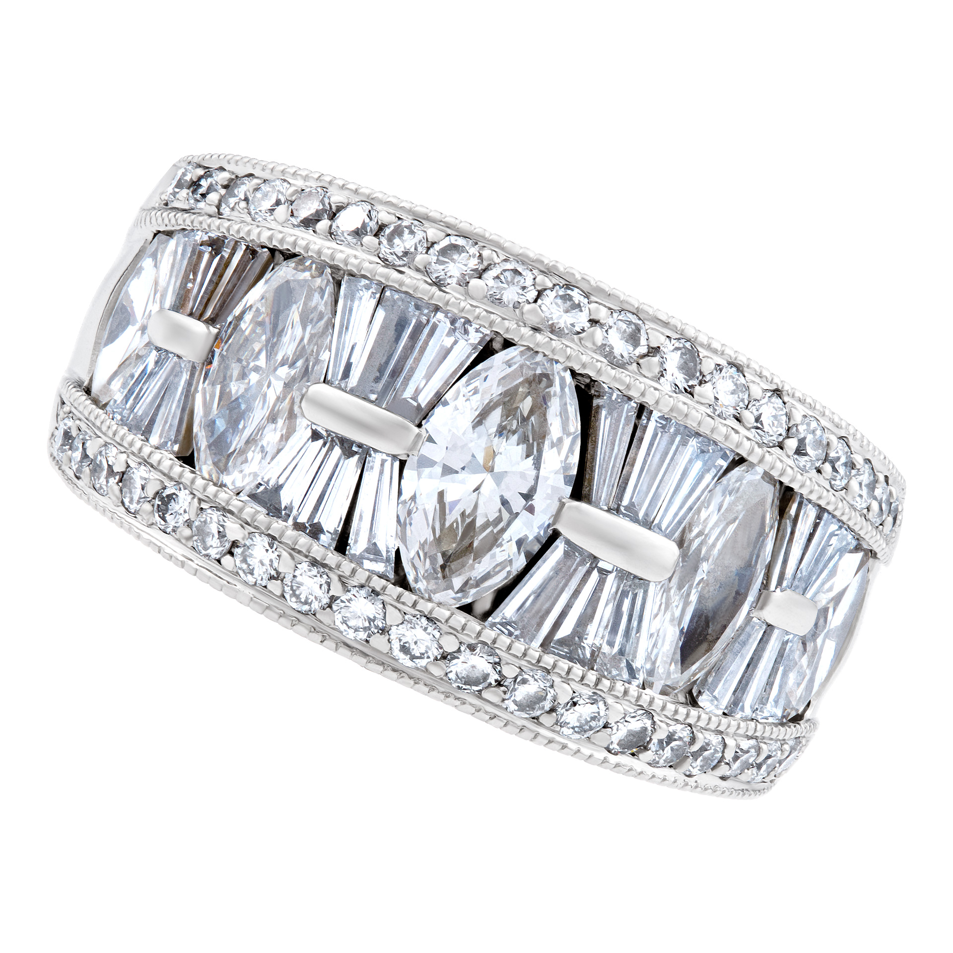 JB Star ring with marquise and round diamonds in platinum