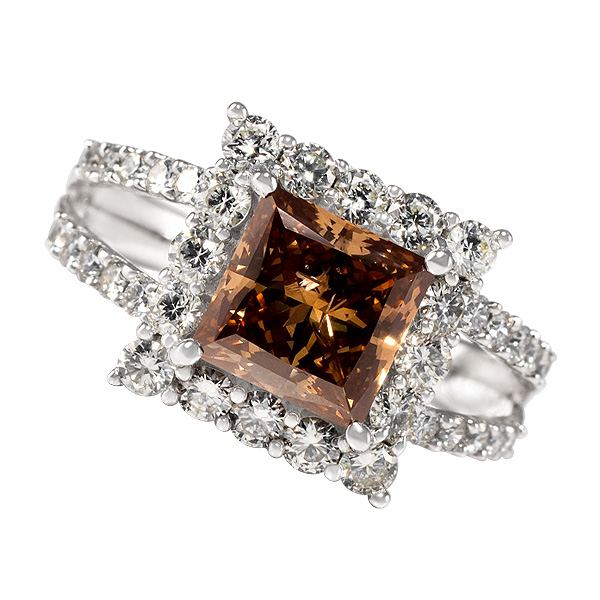 GIA Certified Fancy Dark Orangy Brown Diamond 2.08 cts ring in 18k white gold