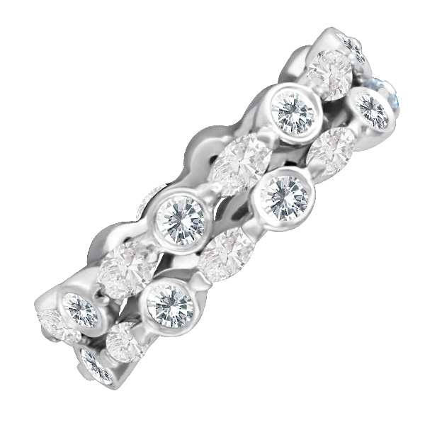 Diamond Eternity Platinum Double Band With App 1.50 CTS in Round and Marquise Diamonds